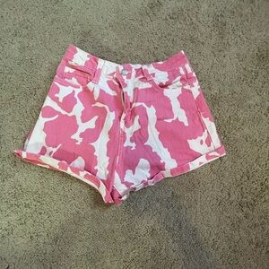 Pink and White Camouflage Women's Shorts